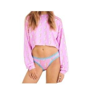 Stripe and Stare Genie Cropped Sweatshirt Pink Medium NWT